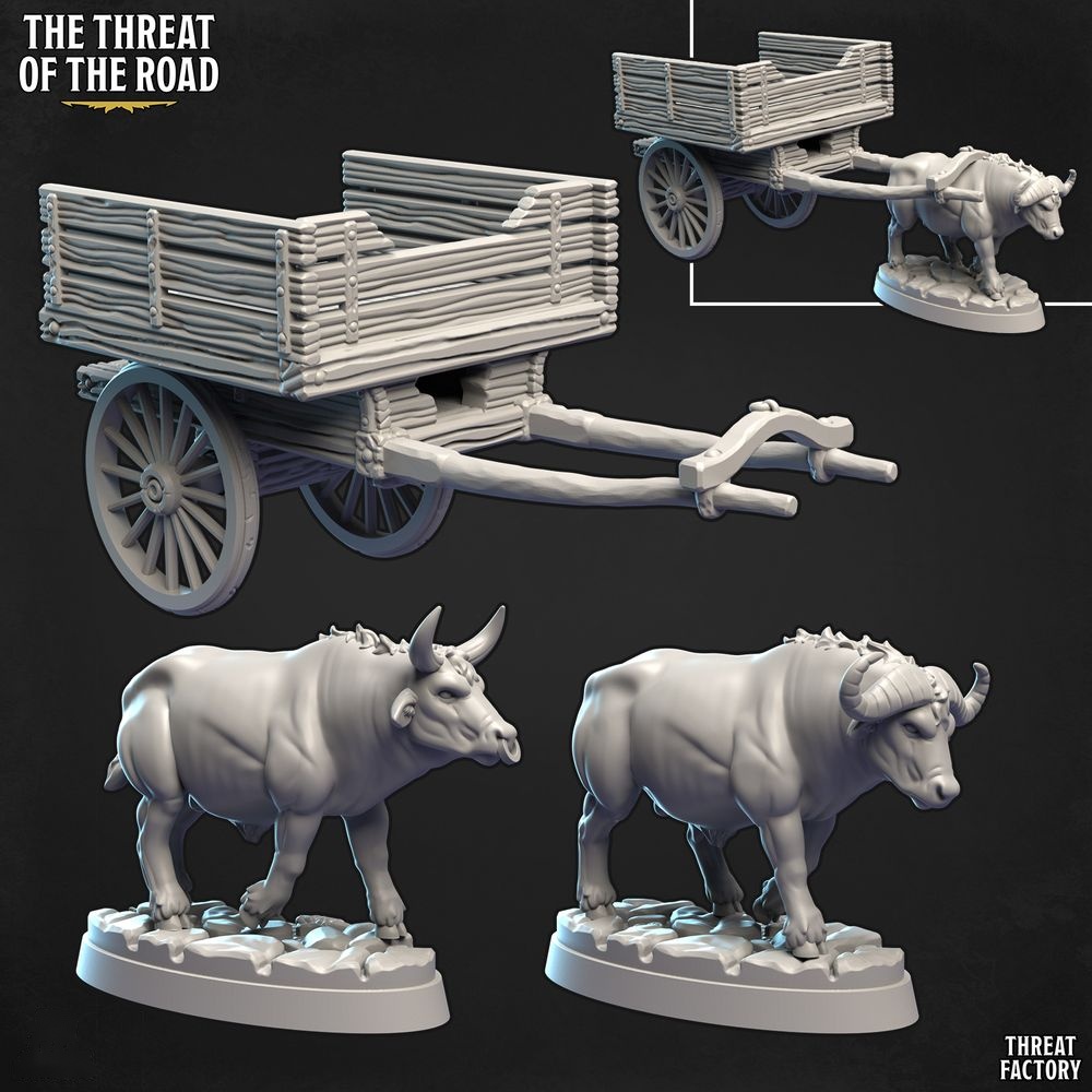 Small Cart with Buffalo & Ox