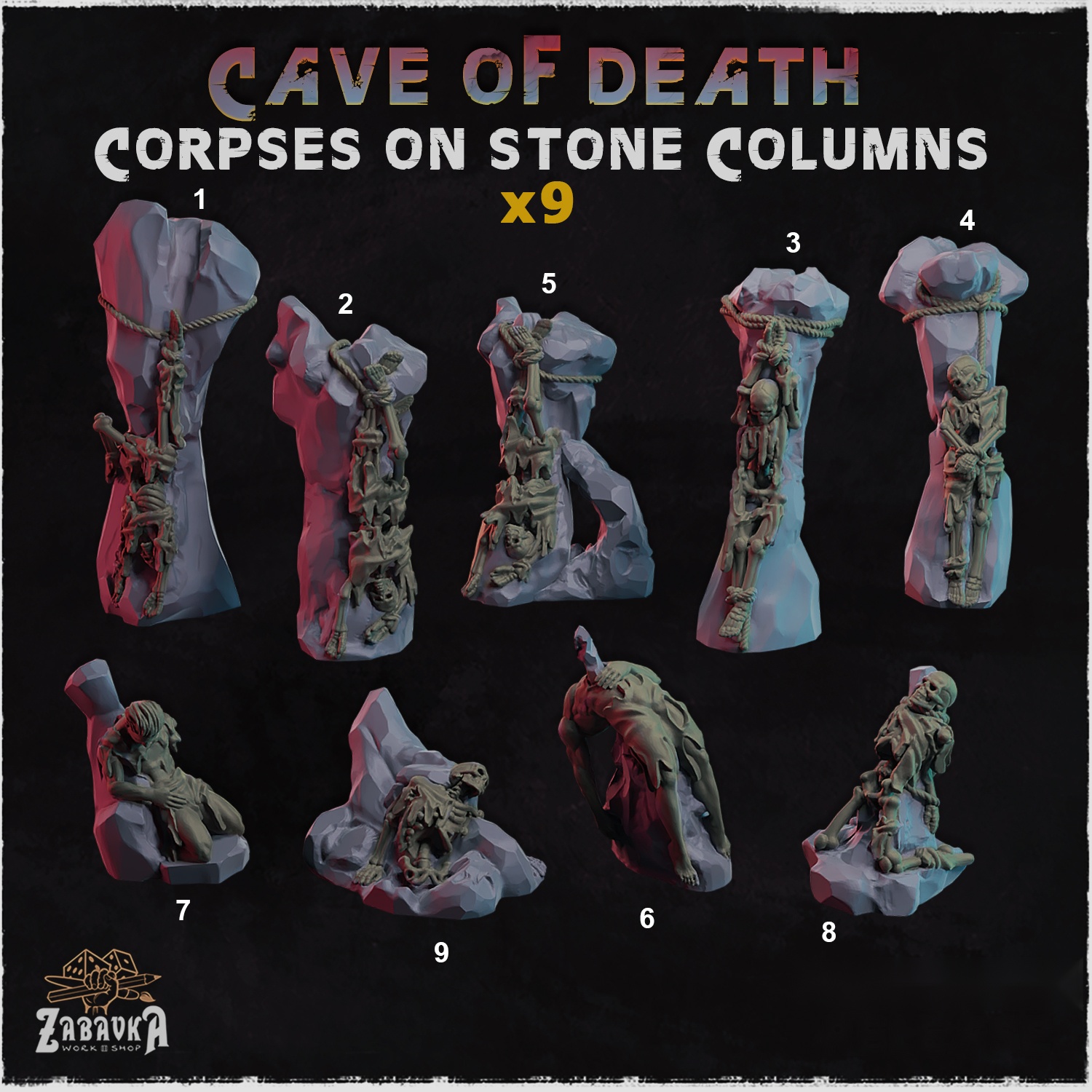 Cave of Death Corpses on Stone Columns