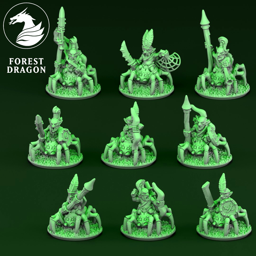 Forest Dragon Goblin Spider Riders - 10mm Fantasy Miniatures